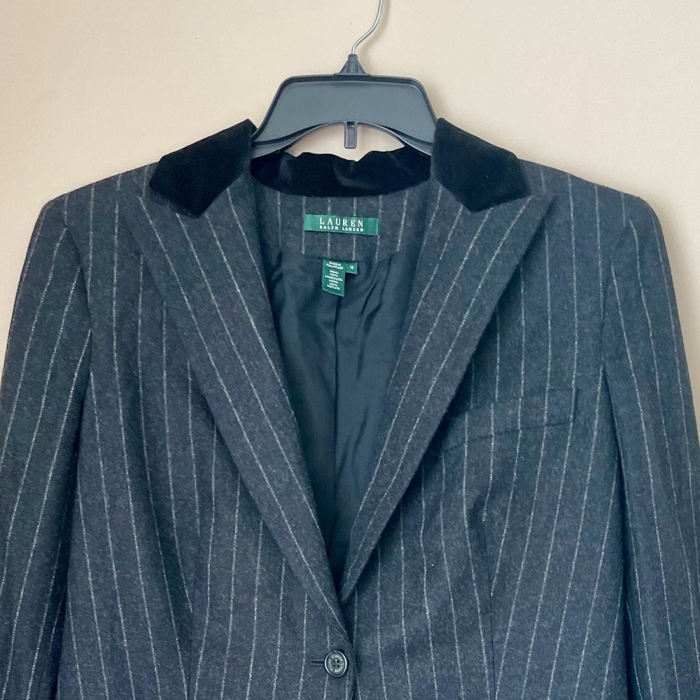 Ralph Lauren Blazer Pinstripe Velvet Collar 100%Lambwool One Button DarkAcademia - Picture 16 of 16